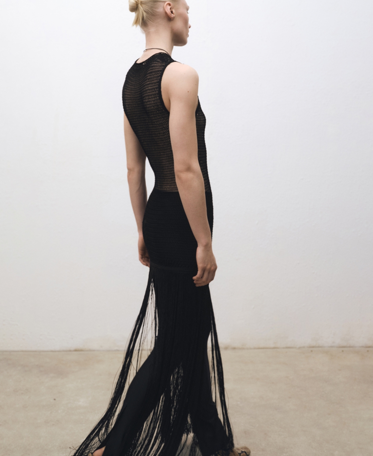 Mango Women's Openwork Fringed Knit Dress In Black