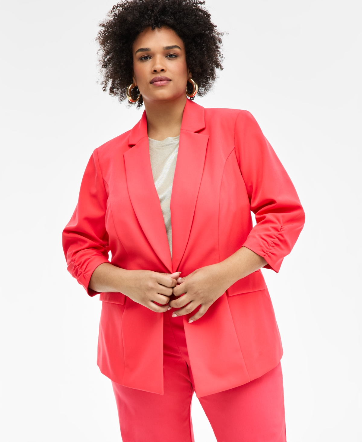 Inc International Concepts Plus Size 3/4-sleeve Blazer, Created For Macy's In Black