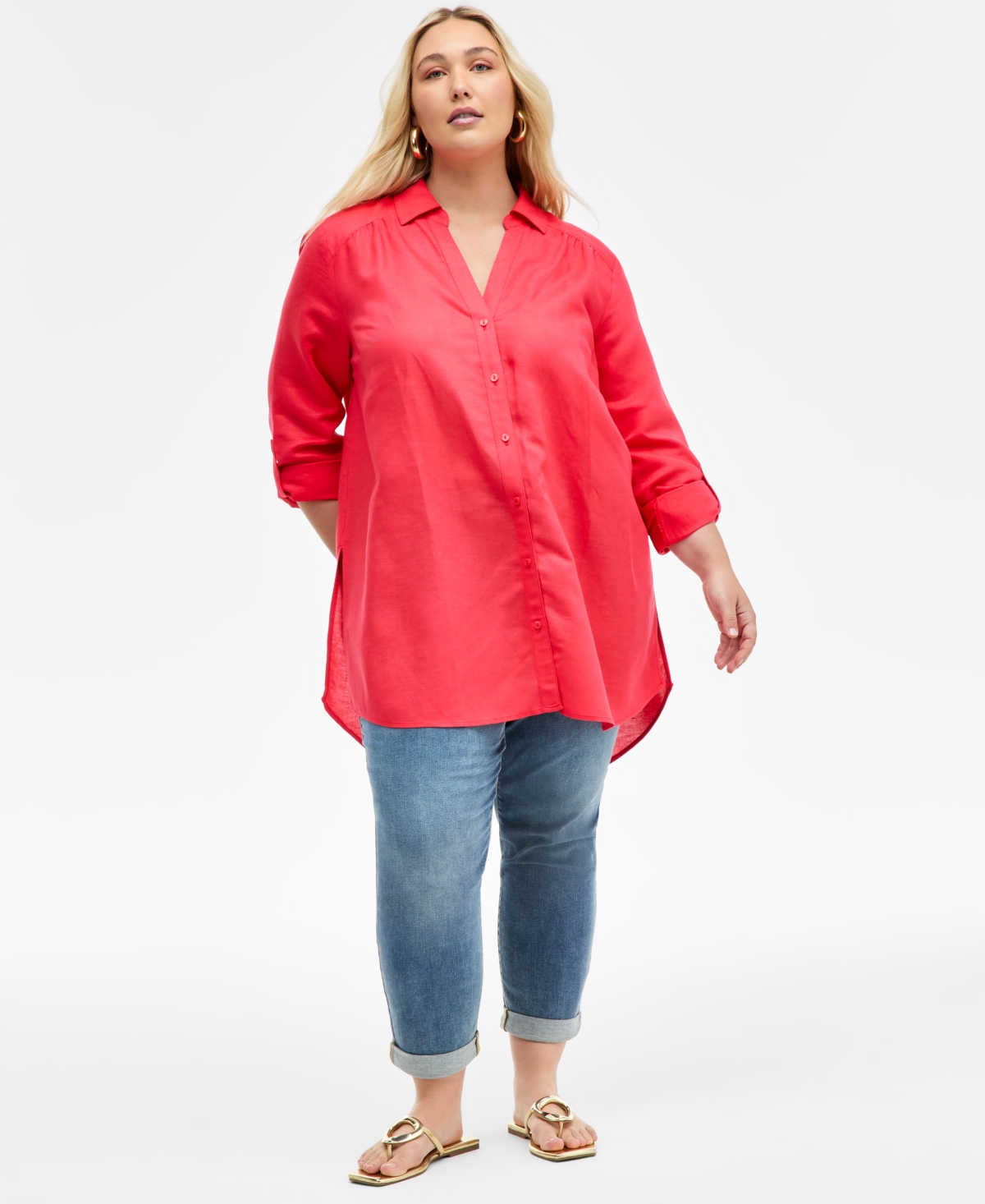 Inc International Concepts Plus Size Linen-blend Tunic, Exclusively At Macy's In Starfish Pink
