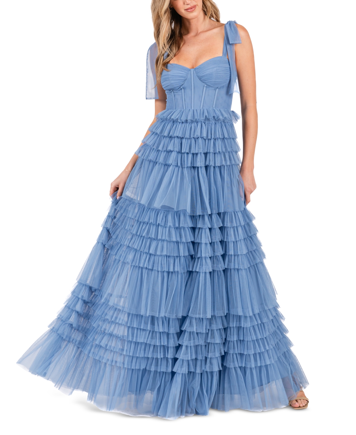 Juniors' Corset Ruffled Gown - Chambray