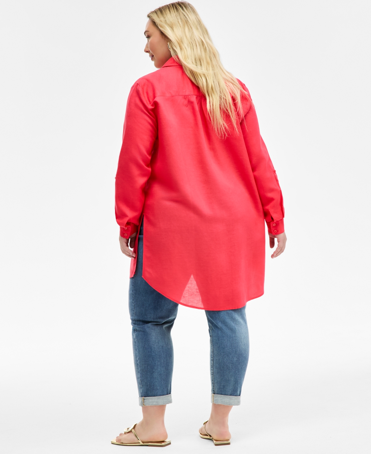 Inc International Concepts Plus Size Linen-blend Tunic, Exclusively At Macy's In Starfish Pink