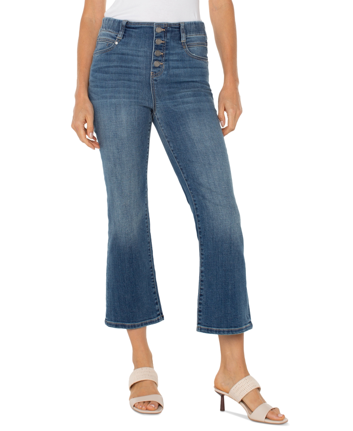 Petite Gia Crop Flare Button Fly Jeans - Neola