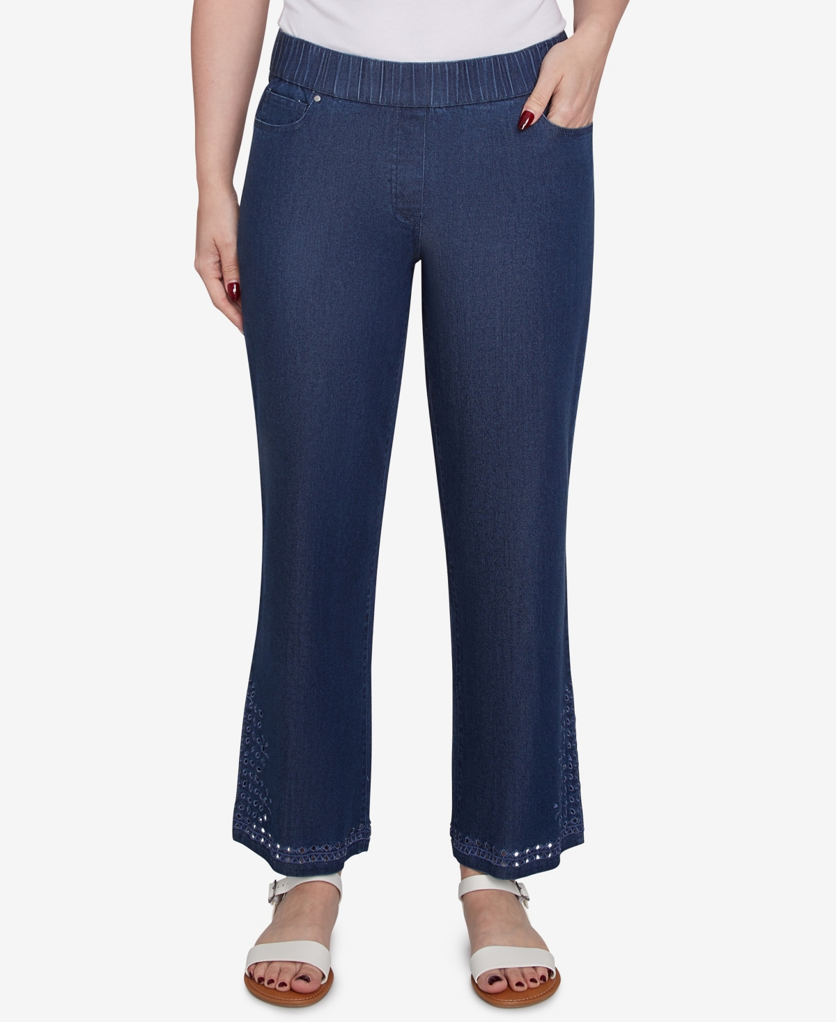 Petite Eyelet Embroidered Dark Bootcut Jeans - Indigo