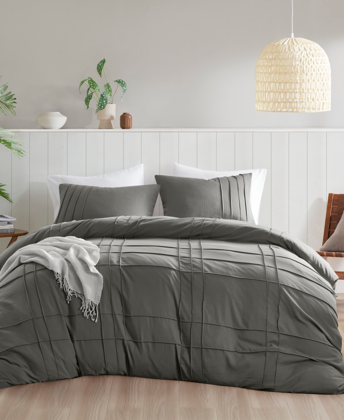 510 Design Porter Pleated 3-pc. Duvet Cover Set, California King In Gray