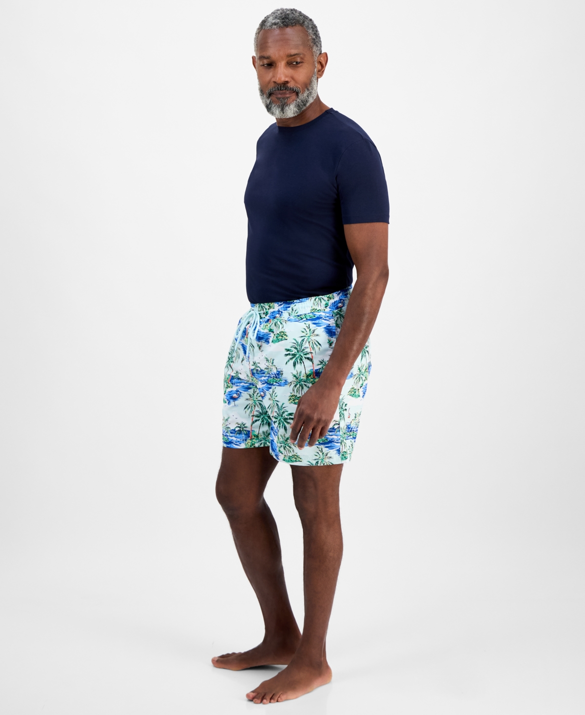 Club Room Men's Aloha Tropical Print Drawstring 7" Swim Trunks, Exclusively At Macy's