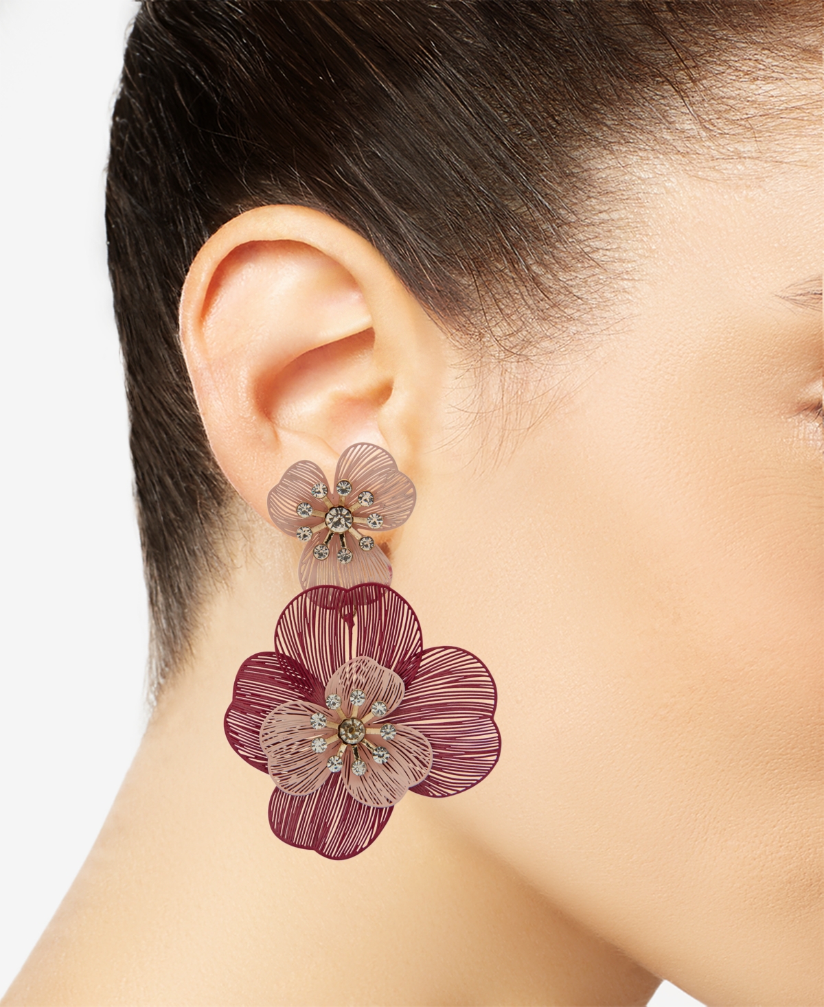Lonna & Lilly Gold-tone Crystal Openwork Flower Statement Earrings In Pink