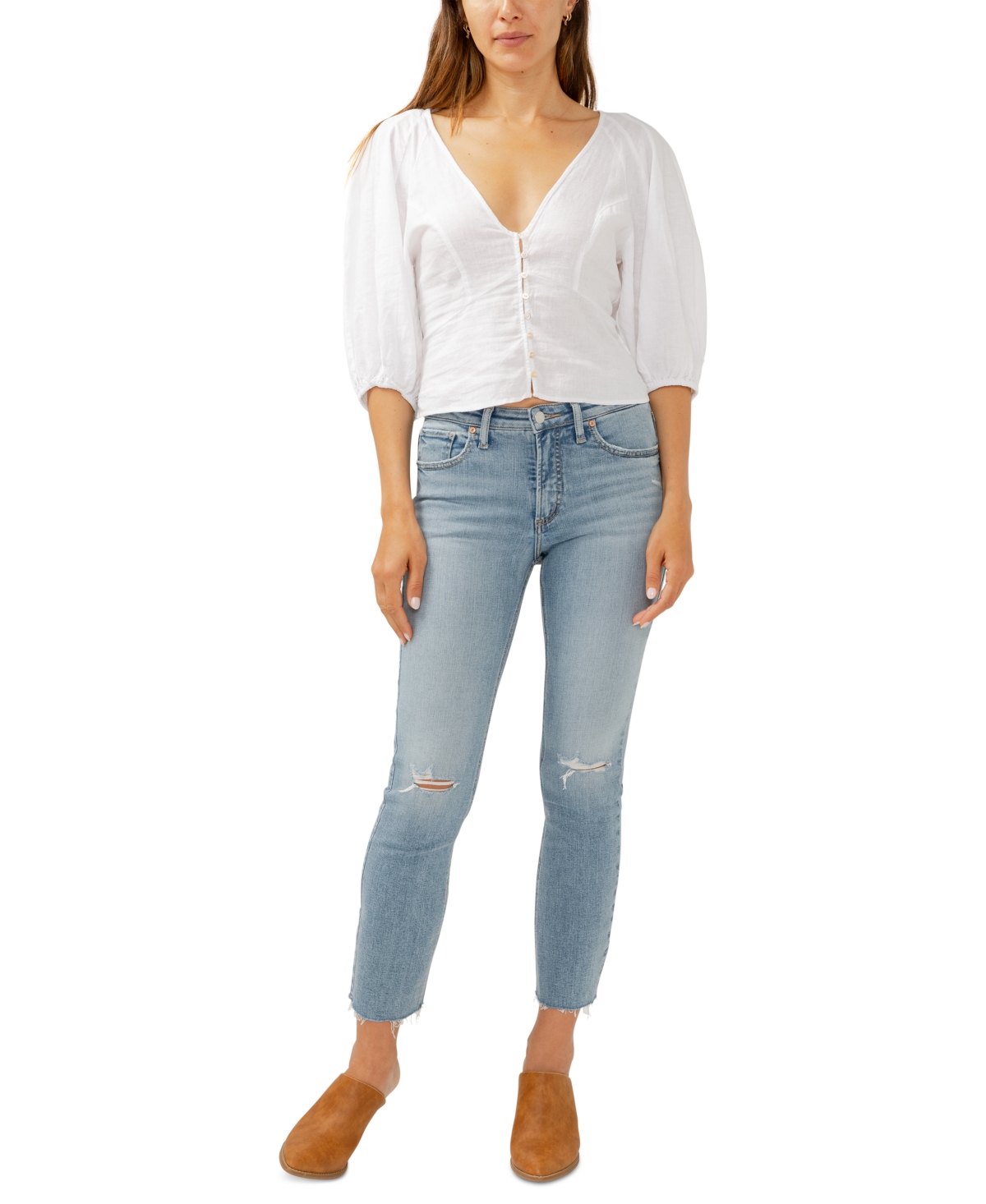 Shop Silver Jeans Co. Women's Most Wanted Distressed Frayed-cuff Straight-leg Ankle Jeans In Indigo