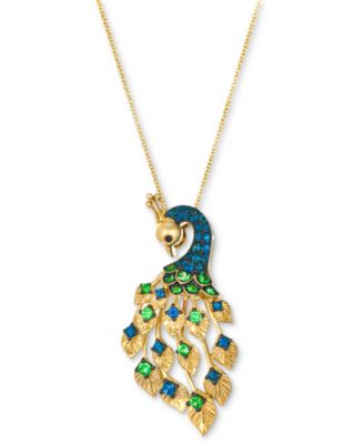 Le Vian - Sapphire (5/8 ct. t.w.), Tsavorite (3/8 ct. t.w.) & Black Diamond Accent Peacock 20" Pendant Necklace in 14k Gold