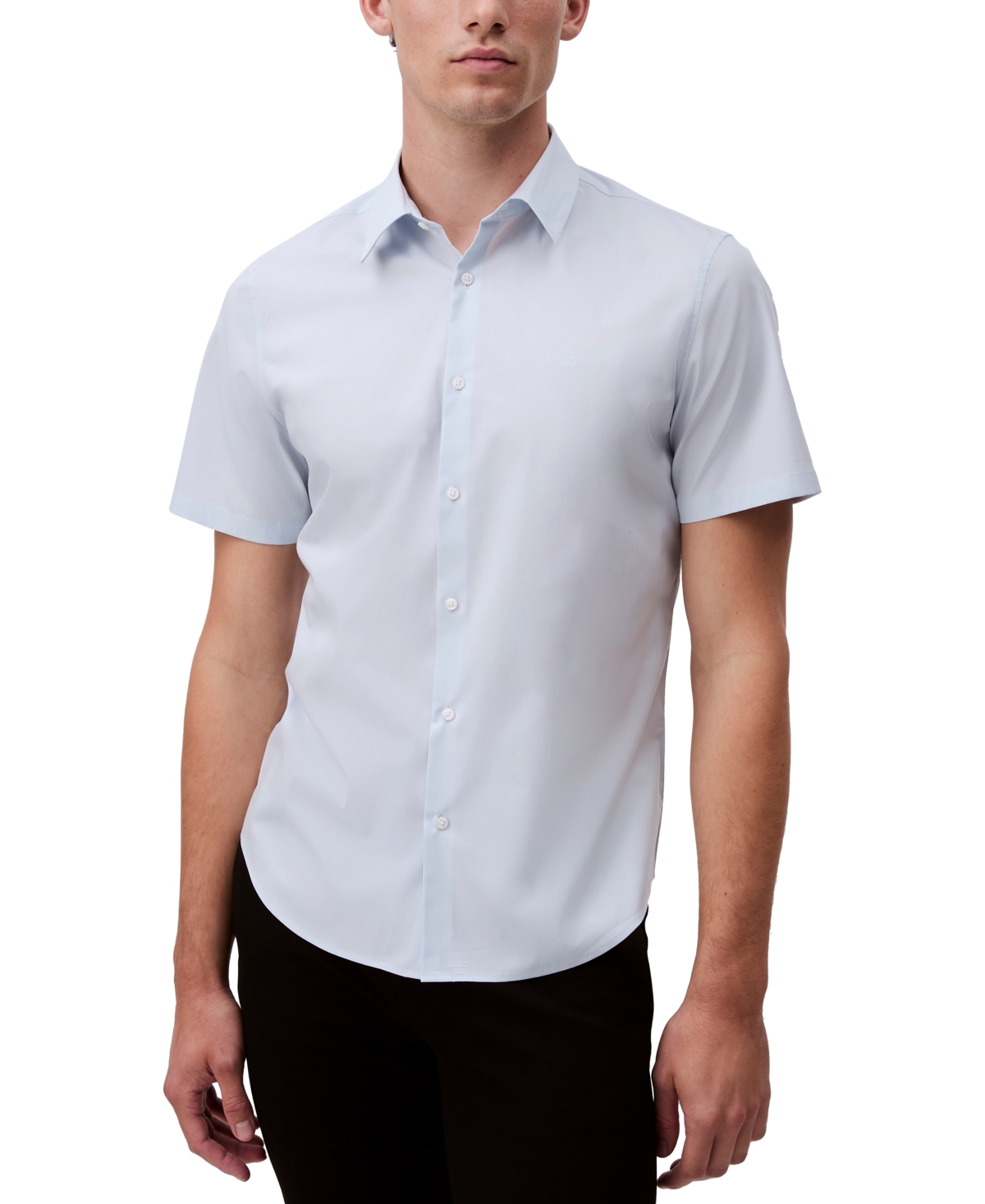 Shop Calvin Klein Men's Slim Fit Short Sleeve Solid Stretch Button-front Shirt In Plein Air