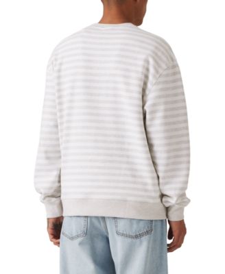 Men's Relaxed Fit Long Sleeve Logo Graphic Striped Crewneck Sweatshirt