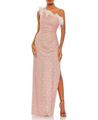 Women's Embellished One Shoulder Feathered Gown
