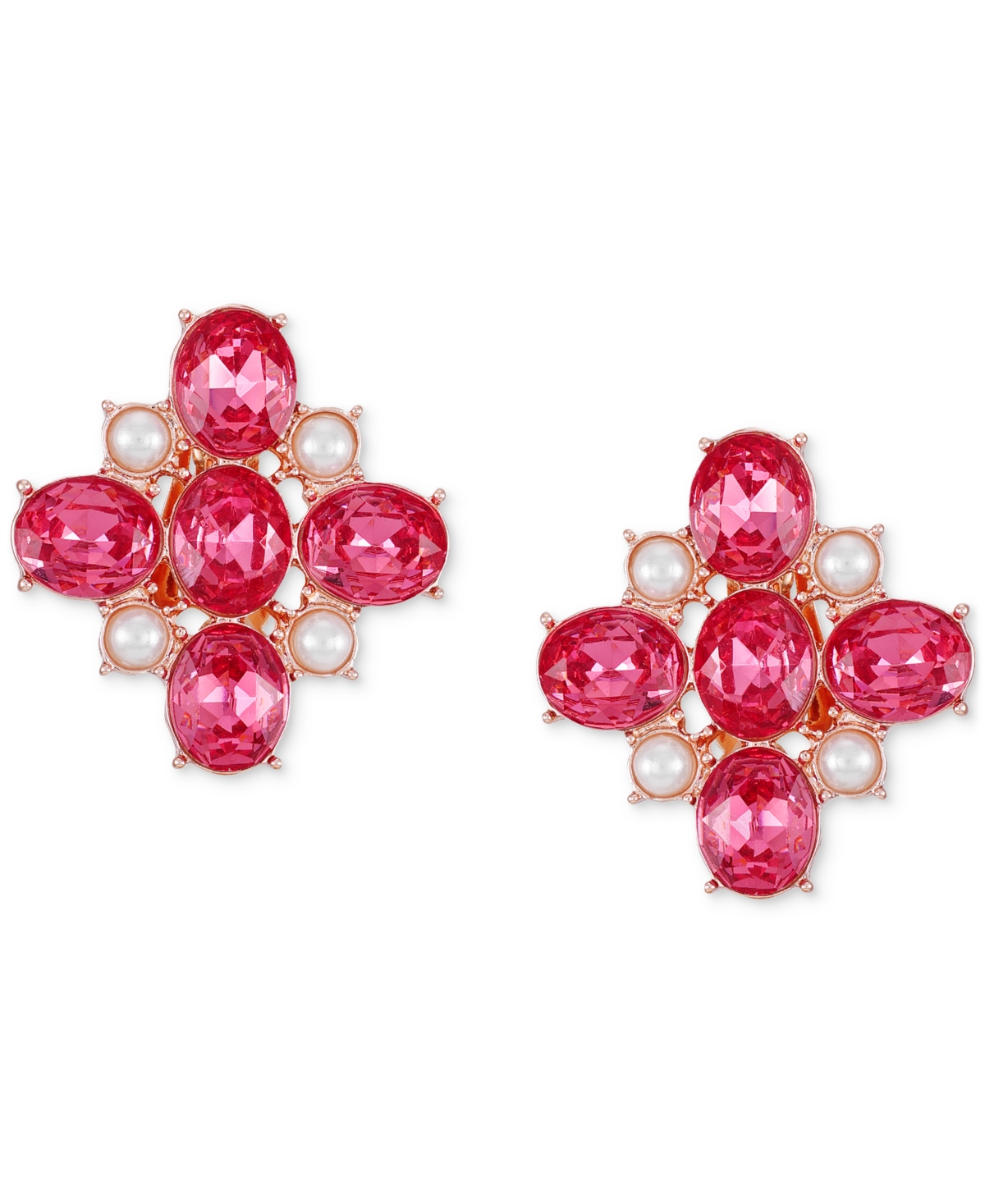Rose Gold-Tone Crystal & Imitation Pearl Cluster Clip-On Drop Earrings - Gold