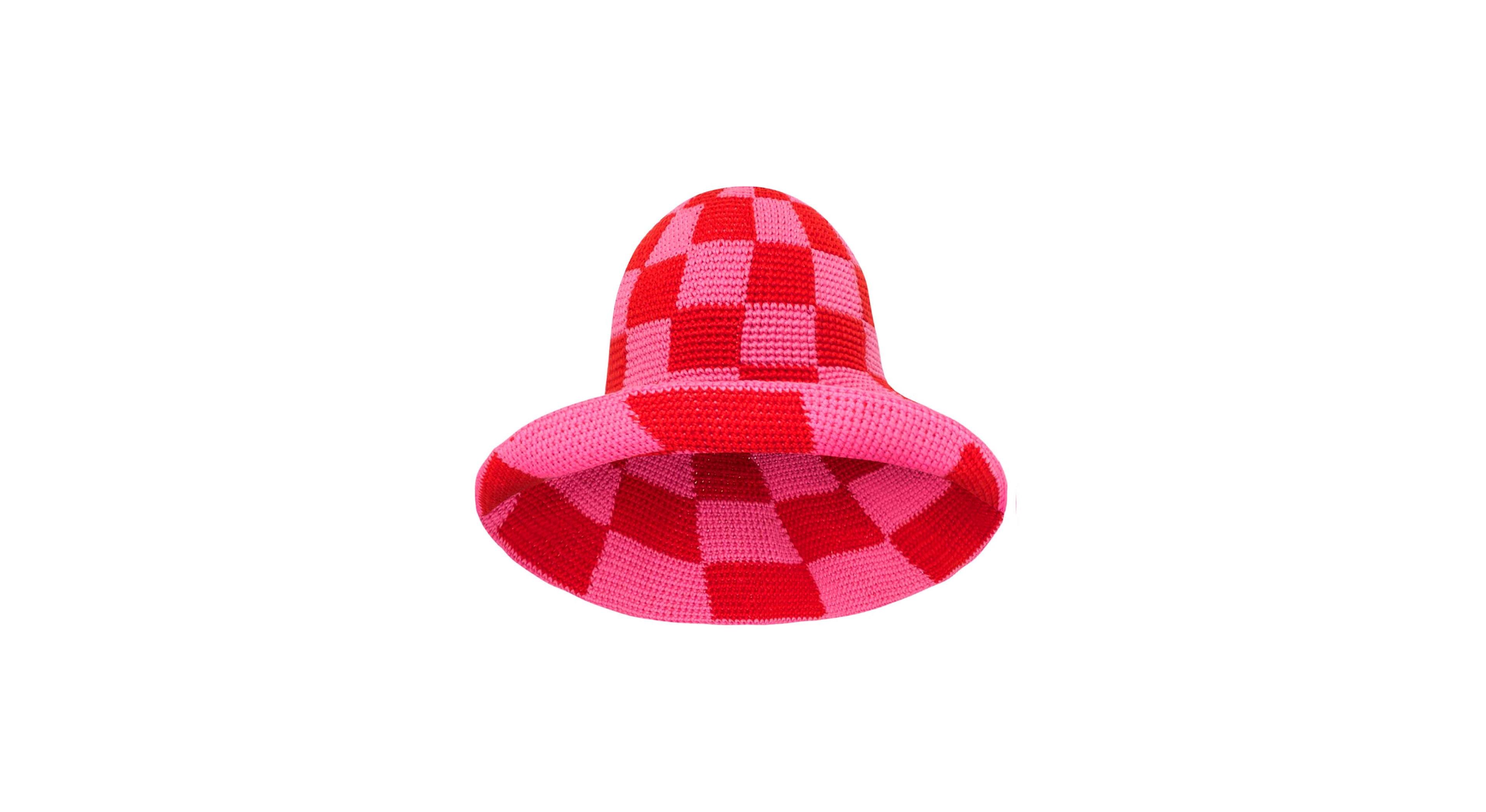 Brunna.co Shilo Checkered Crochet Hat In Red & Pink