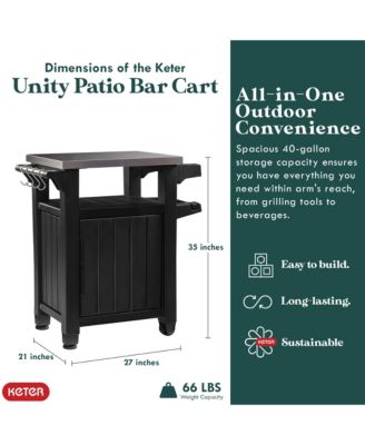 Unity 40 Gal Patio Storage Grilling Bar Cart w/ Stainless Steel Top, Brown