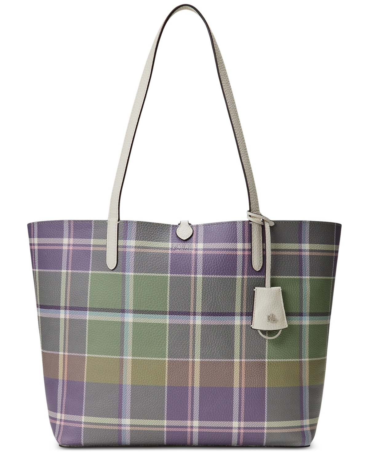 Ralph Lauren Large Reversible Tote Bag In Soft White,beaumont Plaid