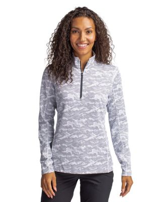 Women's Cutter and Buck Traverse Stretch Eco Camo Print Quarter Zip Pullover