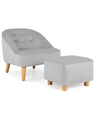Soft Velvet Upholstered Kids Sofa Chair with Ottoman