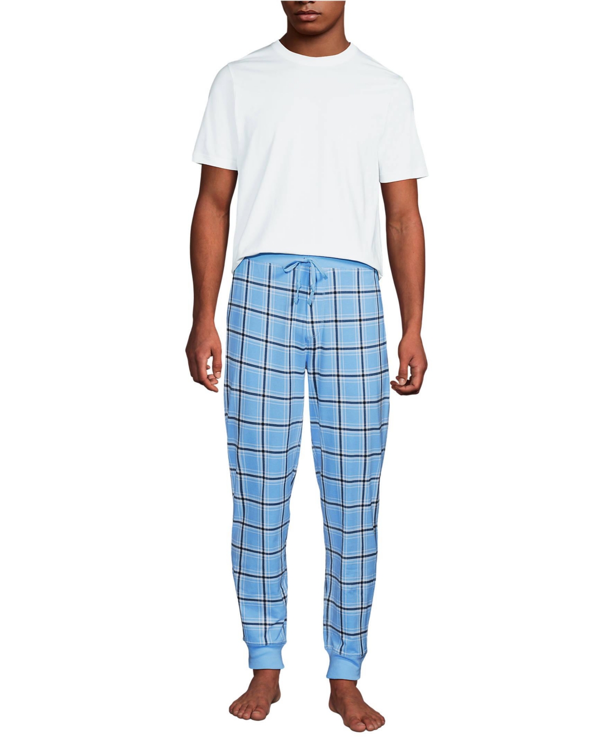Men's Knit Jersey Pajama Sleep Set - Bermuda blue/navy plaid