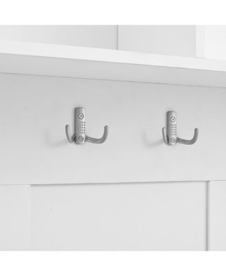 Streamdale Space-Saving Hall Tree Sliding Doors, Silvery Hooks, Mudroom Bench, Shoe Storage, Cushion