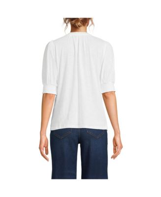 Women's Button Pintuck Puff Sleeve Top