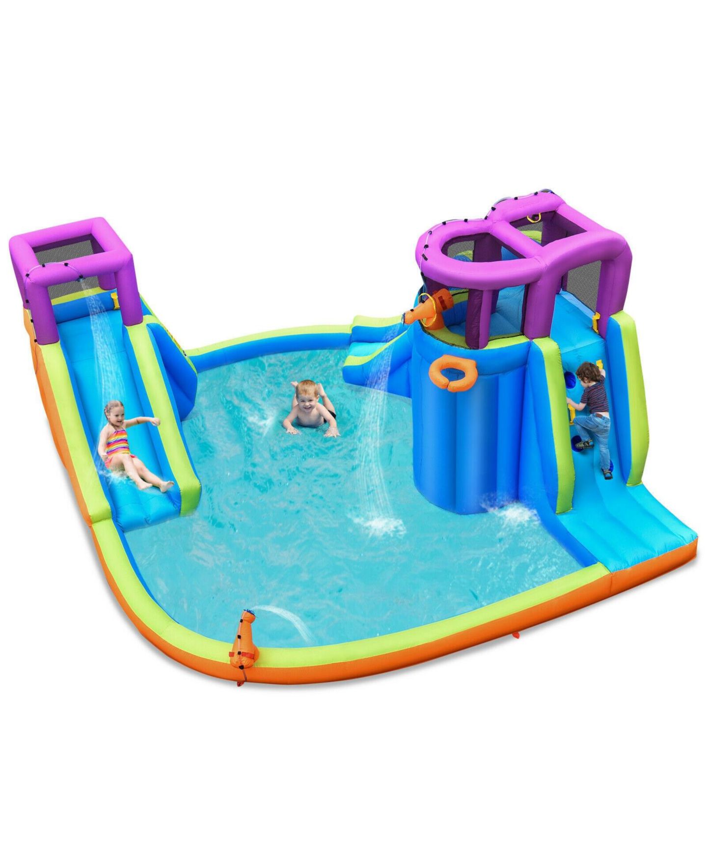 Детские игрушки Slickblue 6-in-1 Inflatable Bounce House with Dual Water Slides, Accommodates 1-3 Children, Ages 3-10, цвет: Разноцветный — фото 3