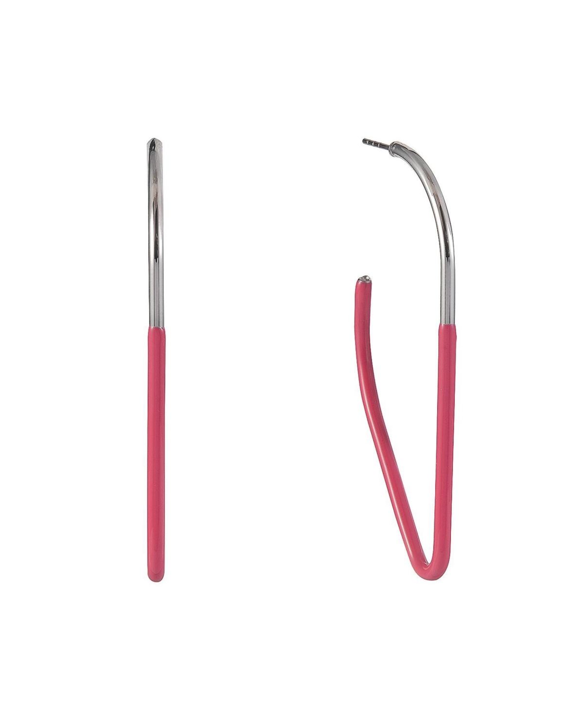 Silver Tone and Pink Enamel Post Triangle Earrings - Silver