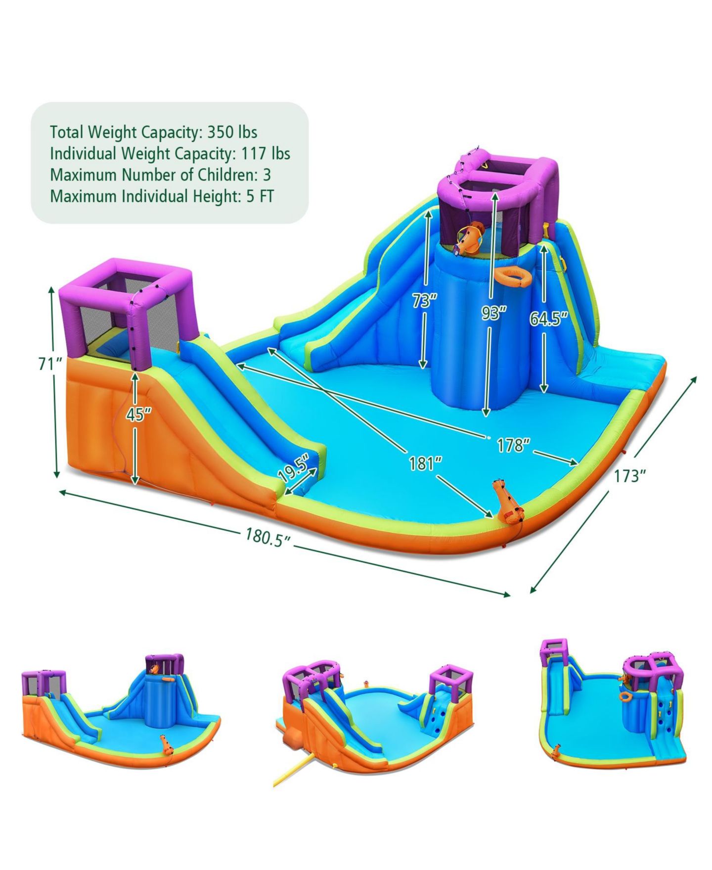 Детские игрушки Slickblue 6-in-1 Inflatable Bounce House with Dual Water Slides, Accommodates 1-3 Children, Ages 3-10, цвет: Разноцветный — фото 8