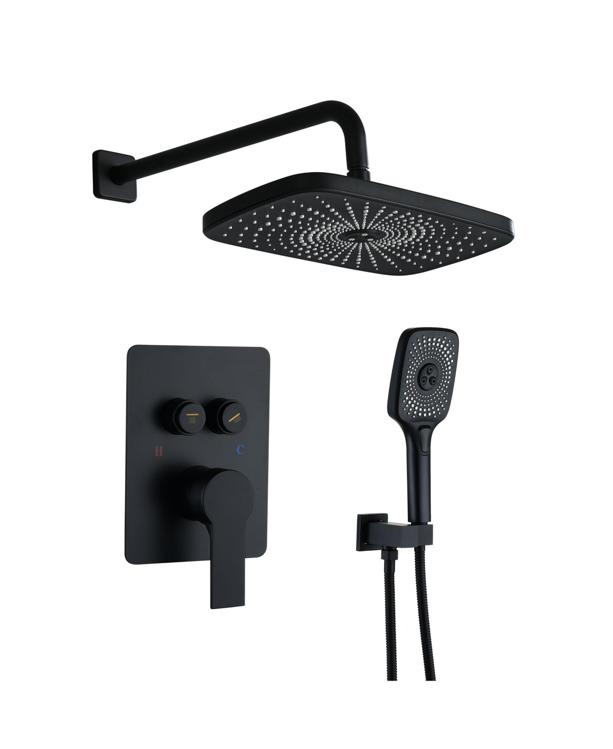 2-Function Shower System, Wall Mounted 10" Rain Shower Head, High-Pressure Luxury Shower Faucet Set with Temperature Display, Pressure Balancing Valve