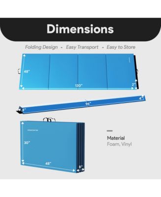 All-Purpose Folding Anti Tear 4 Panel Fitness Mat w/ Sectional Floor Balance Beam for Aerobics & Gymnastics, Blue