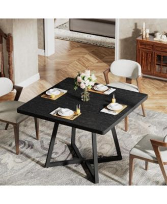 Square Dining Table for 4, 31.5" Industrial Dinner Table with Metal Base, Wood Kitchen Table for Dining Room, Small Space, Apartment