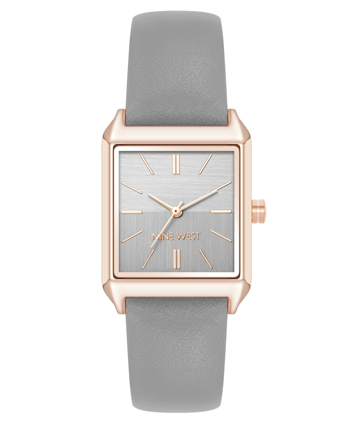 NINE WEST WOMEN'S QUARTZ RECTANGULAR ROSE GOLD-TONE AND GRAY POLYURETHANE LEATHER BAND WATCH, 29MM 