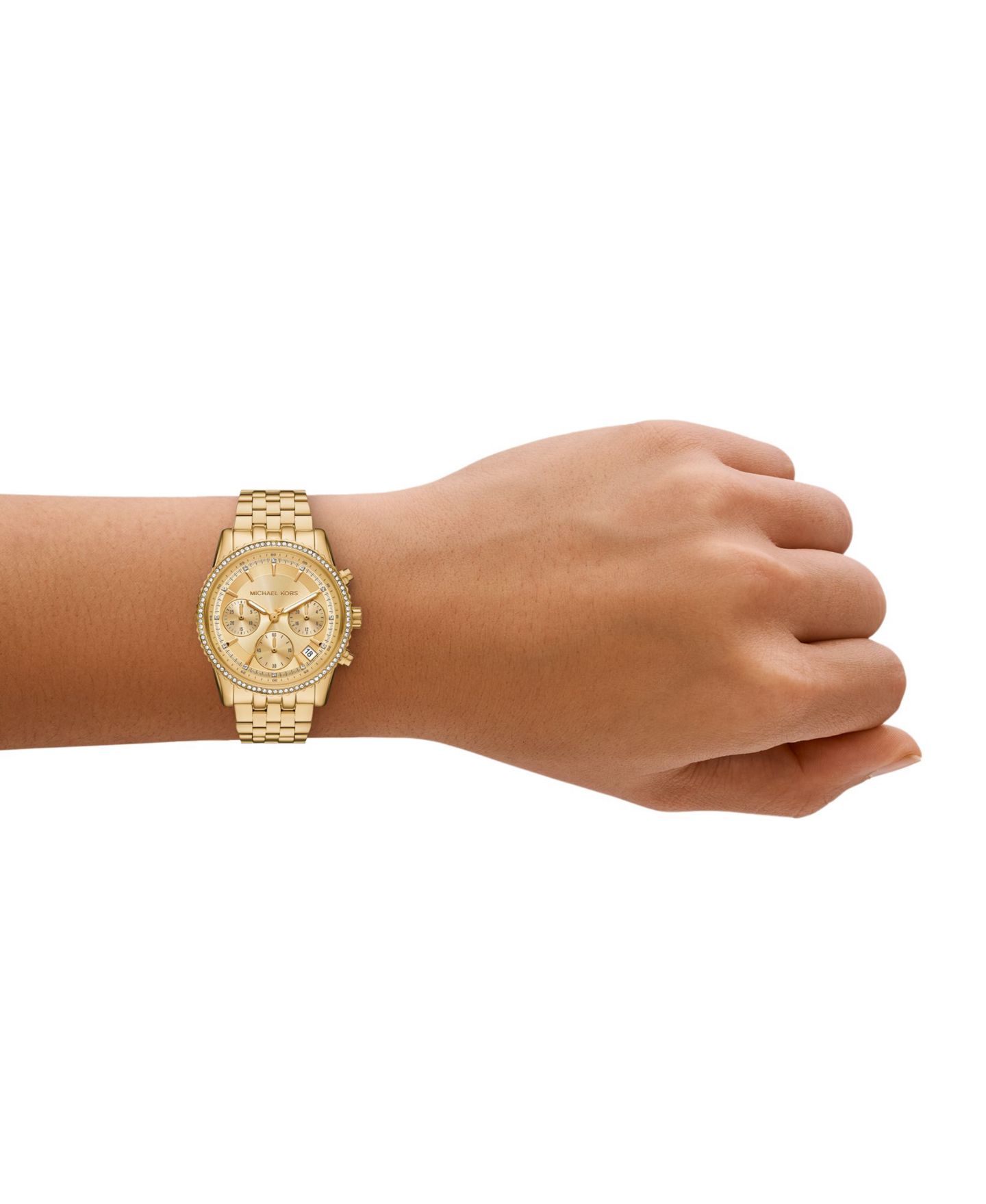 Женские часы Michael Kors Mini Bryant Chronograph Gold-Tone Stainless Steel Watch, 35mm — фото 4