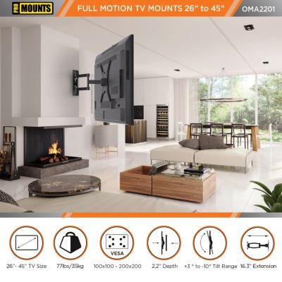 Articulating/Full Motion TV Wall Mount for TVs 26"-45" Up to 77 lbs