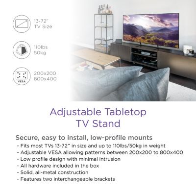 Premium Fixed Tabletop TV Stand Mount for 13 to 72 inch Screens, Holds up to 110Lbs