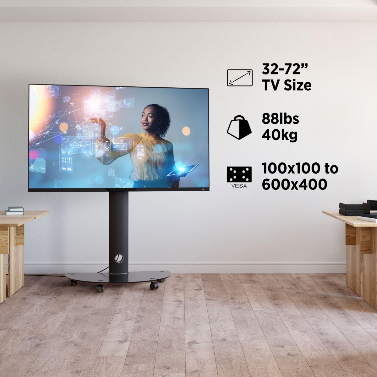 ProMounts Mobile Tv Stand Mount for 32” to 72” Screens, Holds up to 88lbs