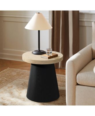 Light Wood Finish Top with Black Base Manufactured Wood Round Side Table