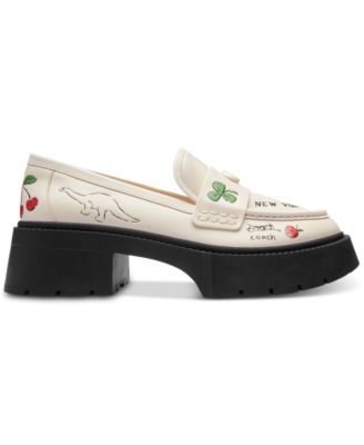 Leah Platform Sketch Embroidered Leather Loafers