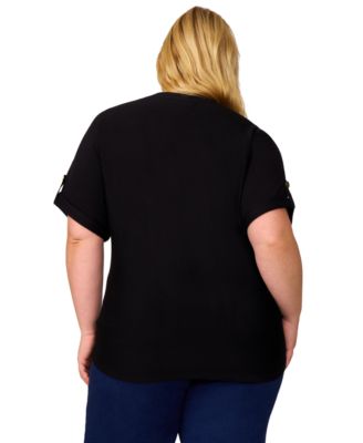 Plus Size Roll-Tab Dolman-Sleeve Sweater
