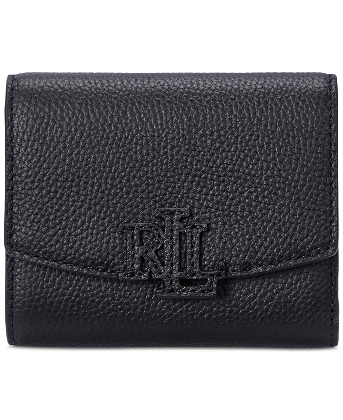 Ralph Lauren Pebbled Leather Small Cameryn Flap Wallet In Black