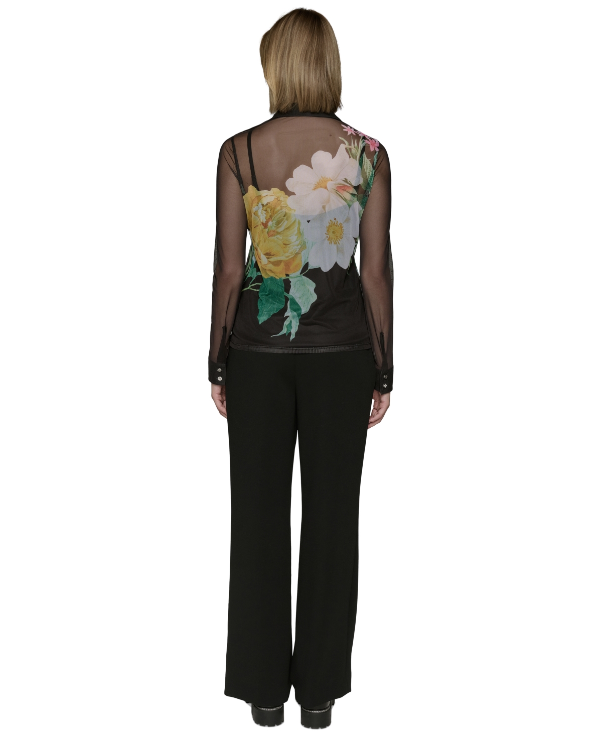Shop Karl Lagerfeld Petite Sheer Floral Button-up Shirt In Black