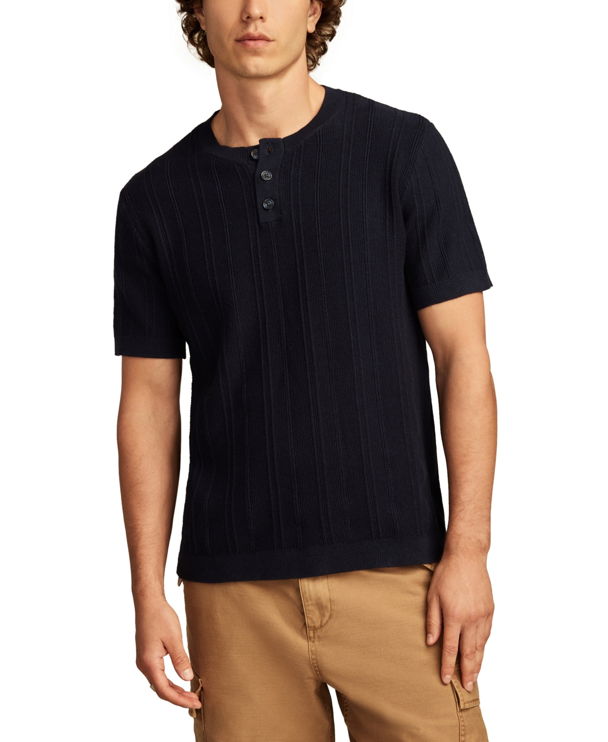 Men's Short Sleeve Henley Sweater - Cadet navy