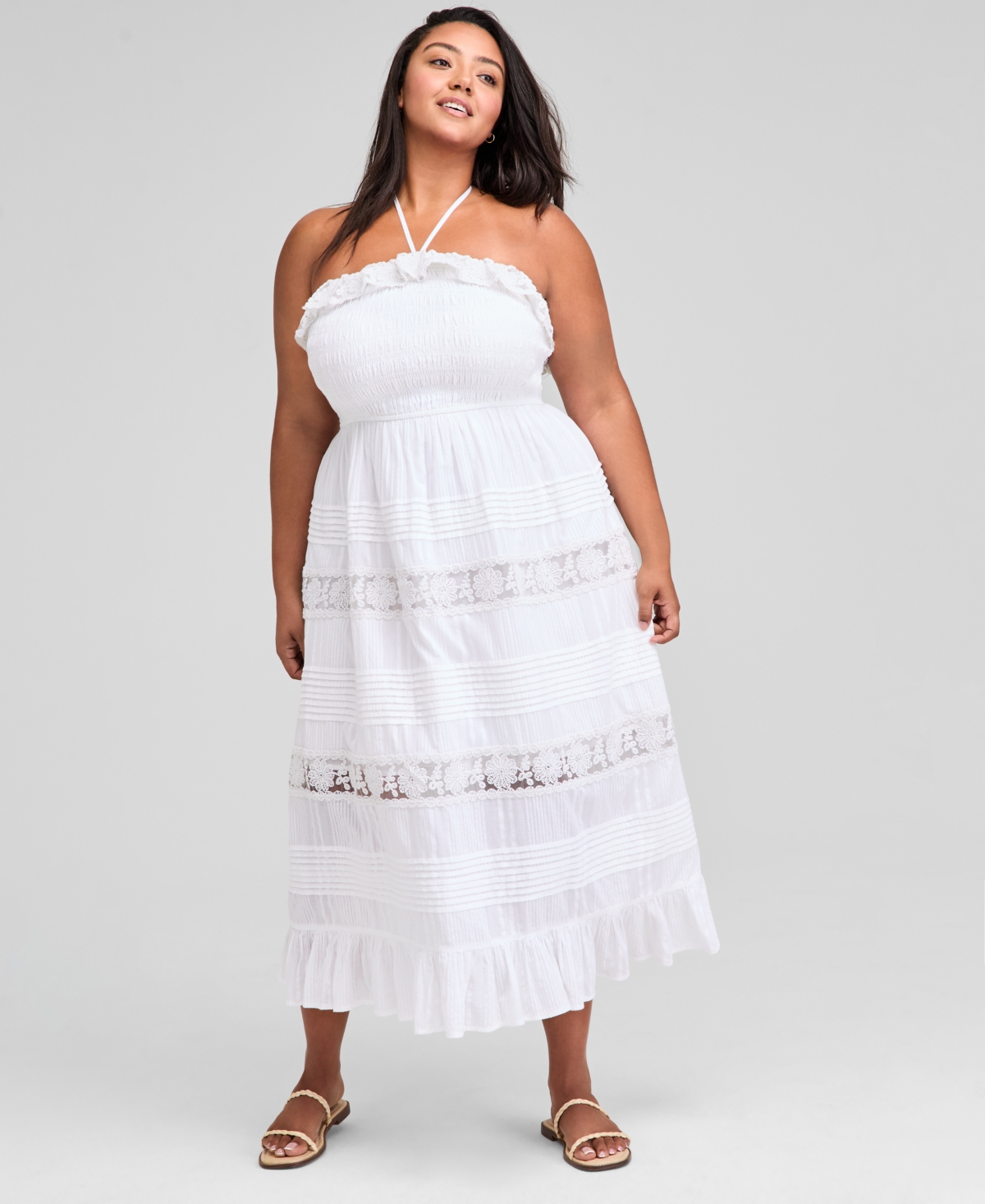And Now This Trendy Plus Size Cotton Lace Maxi Dress, Exclusively At Macy's In White