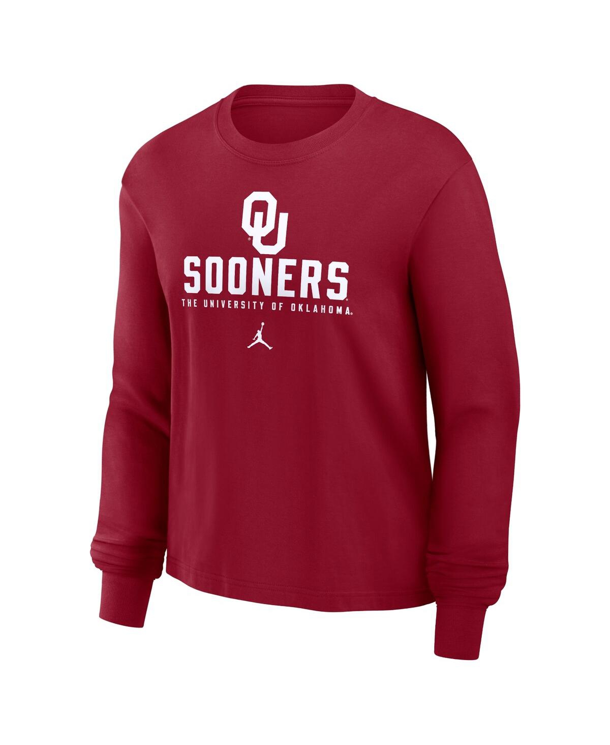 JORDAN WOMEN'S CRIMSON OKLAHOMA SOONERS PRIMETIME UNIVERSITY LONG SLEEVE BOXY T-SHIRT 