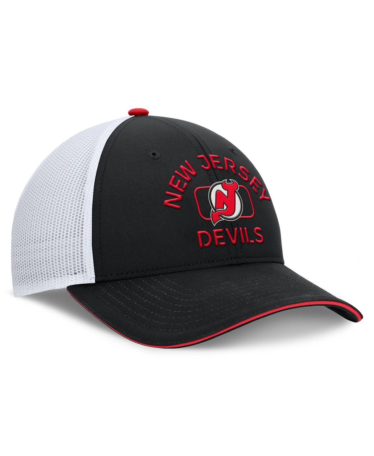 Fanatics Men's Black/white New Jersey Devils Authentic Pro Rink Trucker Hat In Black,white