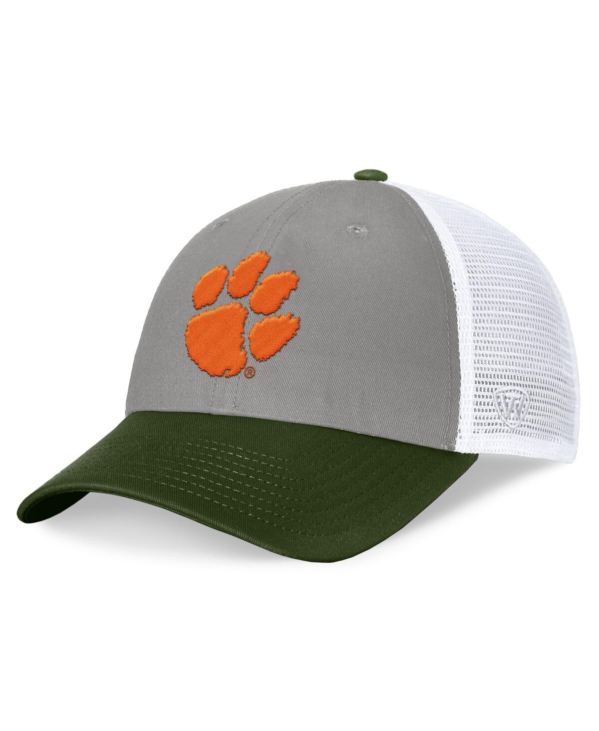 Top Of The World Men's Gray/green Clemson Tigers Oht Military Appreciation Badge Trucker Adjustable Hat In Gray,green