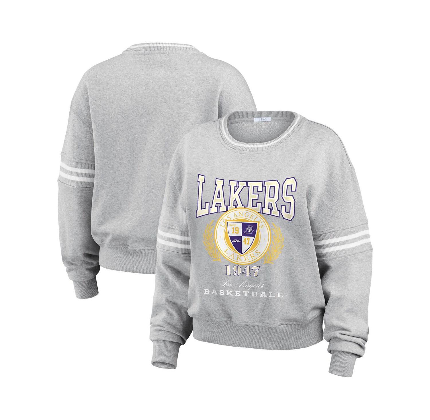 Women's Heather Gray Los Angeles Lakers French Terry Pullover Sweatshirt