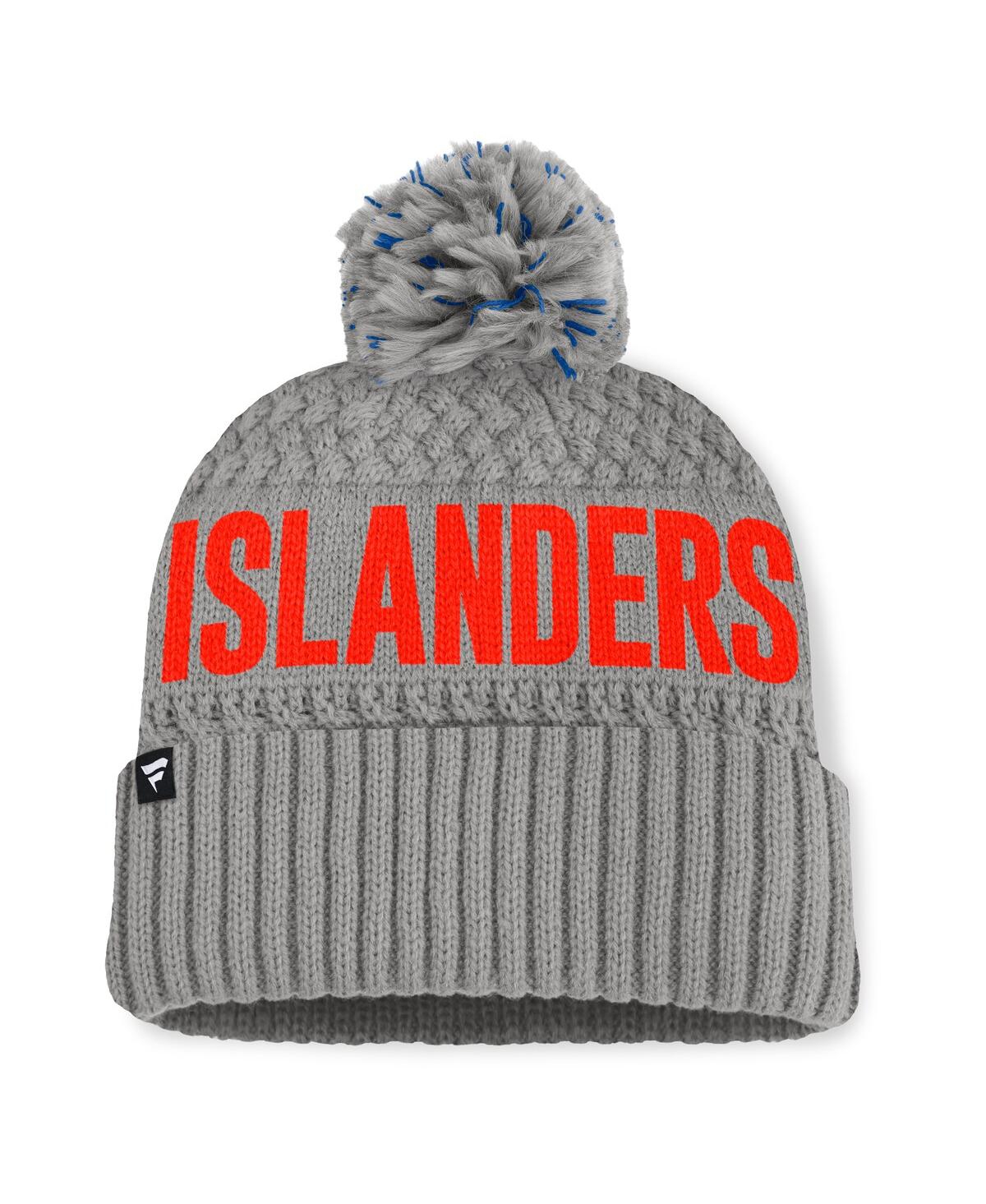 Fanatics Women's Gray New York Islanders Heritage Tilly With Pom Cuffed Knit Hat In Gray