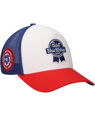 Lids - Men's White/Red Pabst Blue Ribbon Ribbon A-Frame Trucker Adjustable Hat