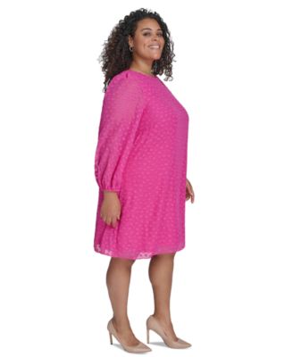 Plus Size Clip-Dot Chiffon Boat-Neck Dress