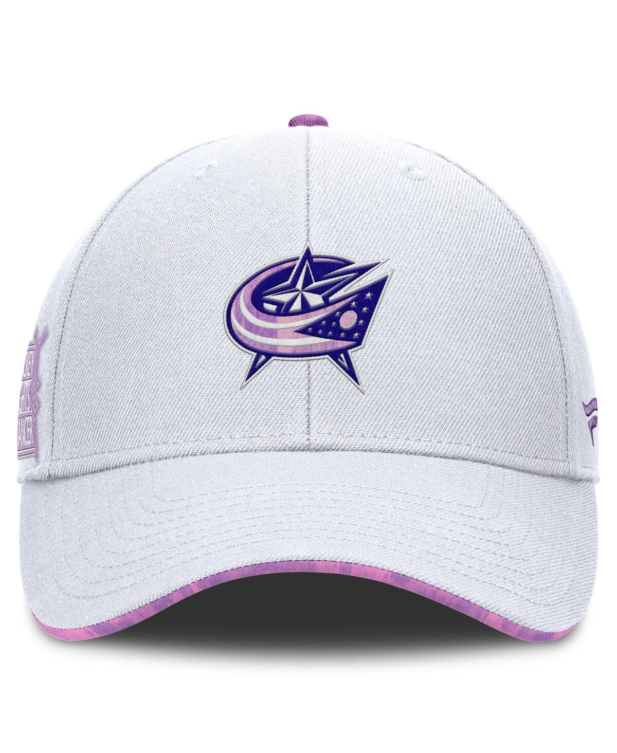 Fanatics Men's White Columbus Blue Jackets Authentic Pro Hockey Fights Cancer Adjustable Hat In White
